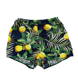 Zaful Tropical Lemon Print High Waist Shorts - Navy Yellow Green Size M Resort